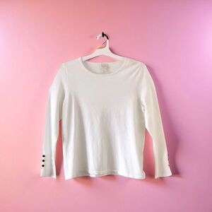 Chico’s Soft White Scoop Neck Top | Size 1 Button Accent Classic Style